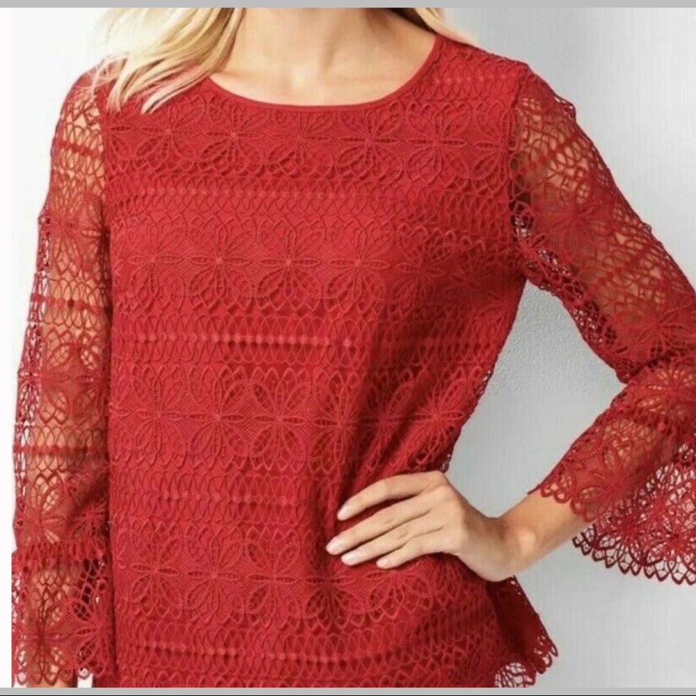 Talbots Floral Lace Overlay Top - Picture 2 of 16